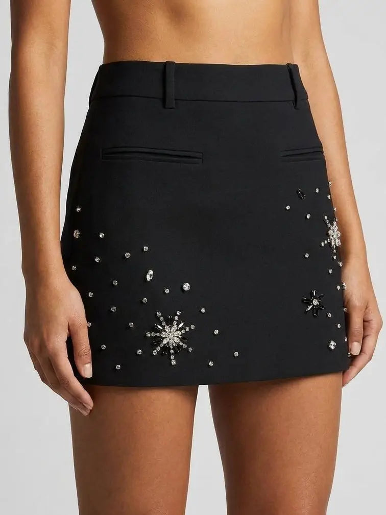 Crystal Snowflake Embellished Mini Skirt - Skirts