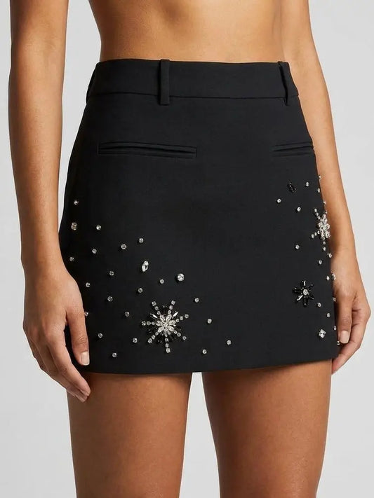 Crystal Snowflake Embellished Mini Skirt - Skirts