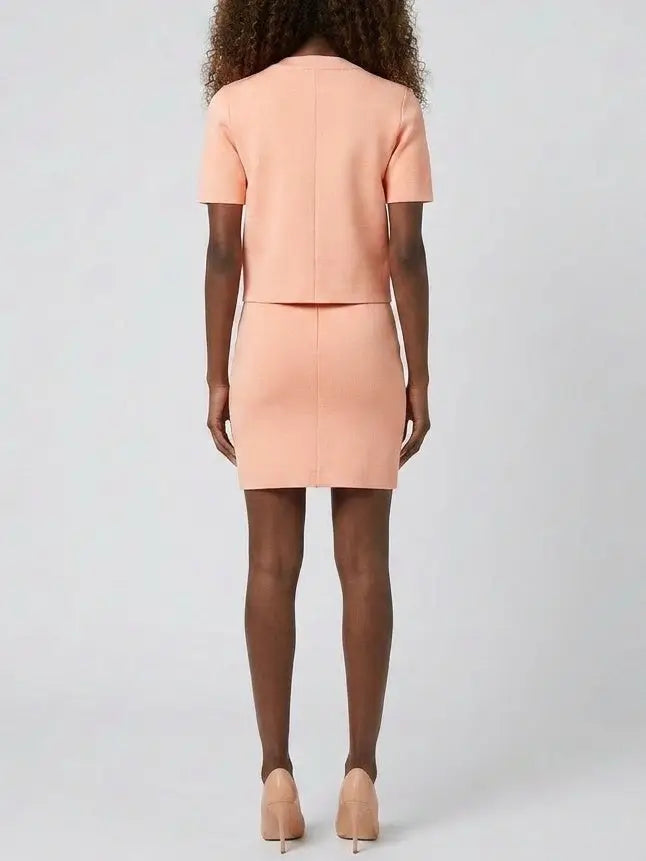 Crystal Trim Knit Button Top and Mini Skirt Set - Suits & Sets
