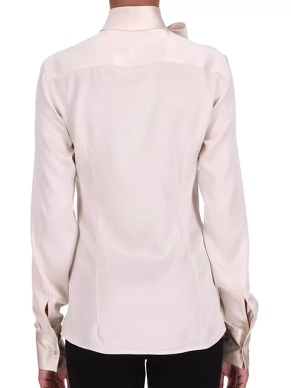 Crystal and Sequin Embellished Silk Tie-Neck Blouse - Tops