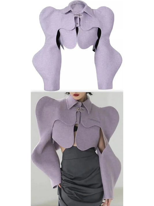 Curvy Shoulder-Detail Cropped Jacket, Lilac - Branna Couture