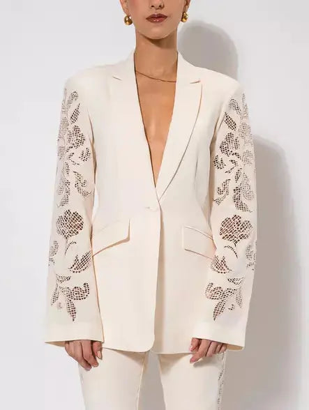 Cut-Out Paisley Embroidered Single-Breasted Blazer - Branna Couture