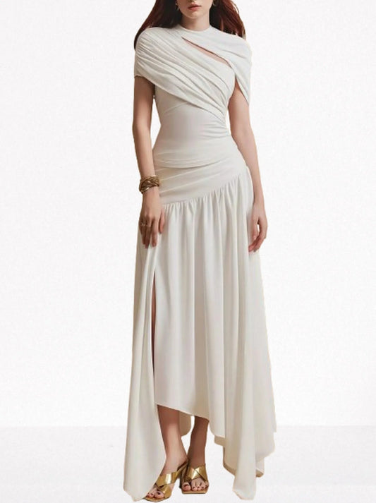 Cut-Out Draped Top and Skirt Set - S / White - Suits & Sets