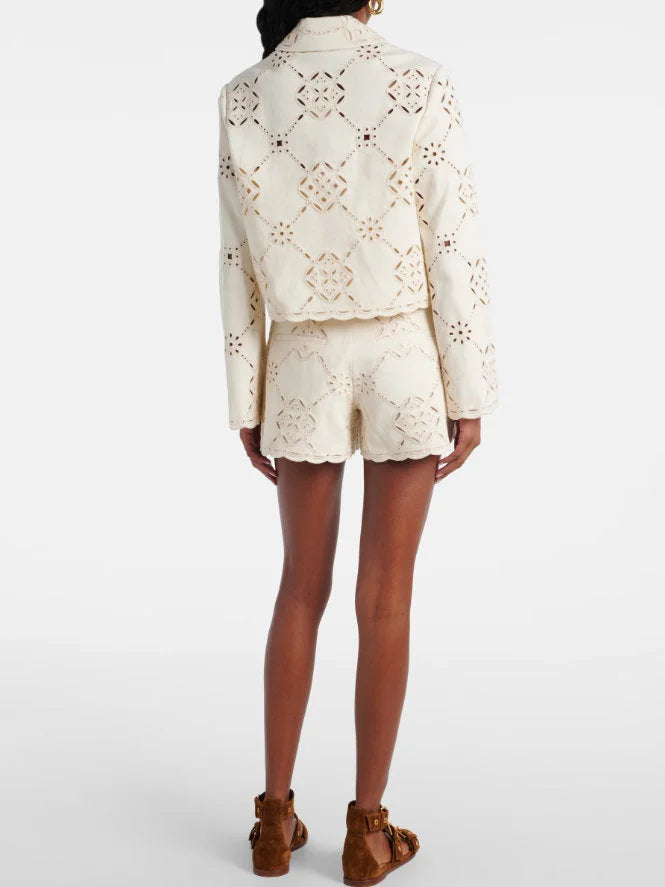 Cut-Out Cropped Jacket and Short Set - Suits & Sets