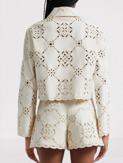 Cut-Out Cropped Jacket and Short Set - Suits & Sets