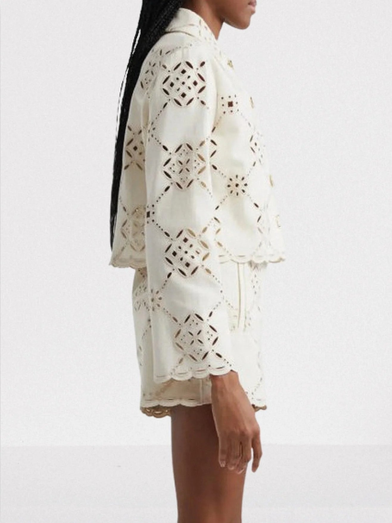 Cut-Out Cropped Jacket and Short Set - Suits & Sets