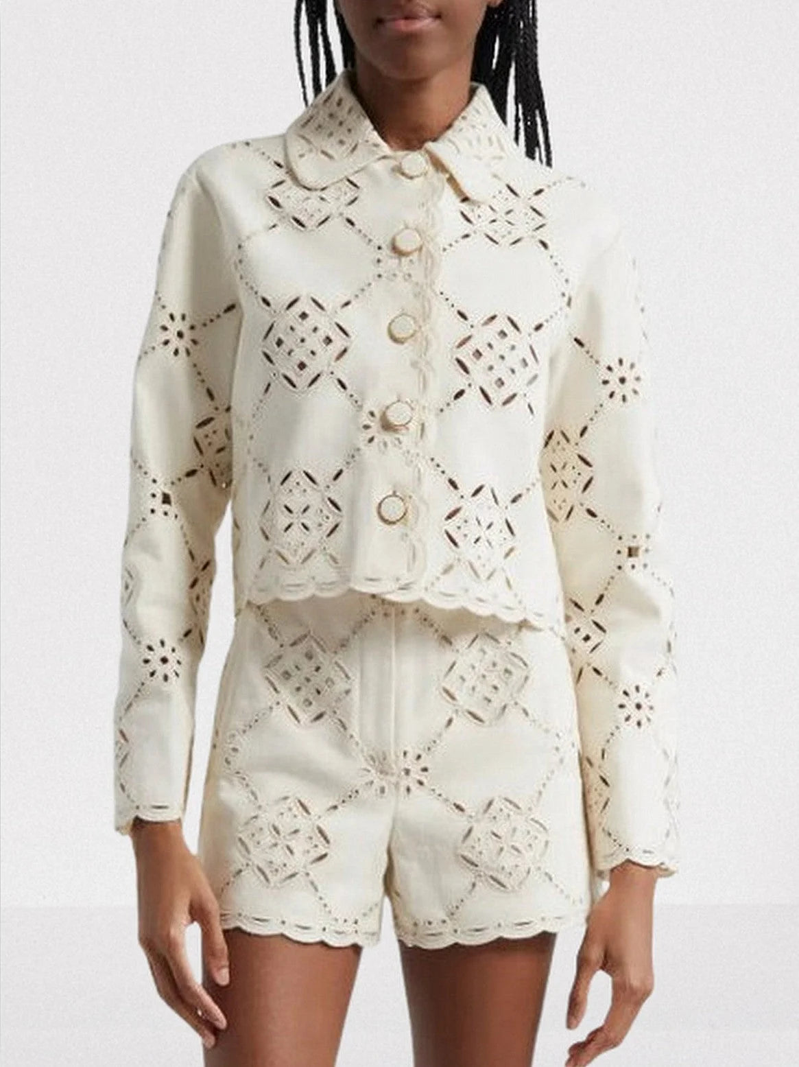 Cut-Out Cropped Jacket and Short Set - Suits & Sets