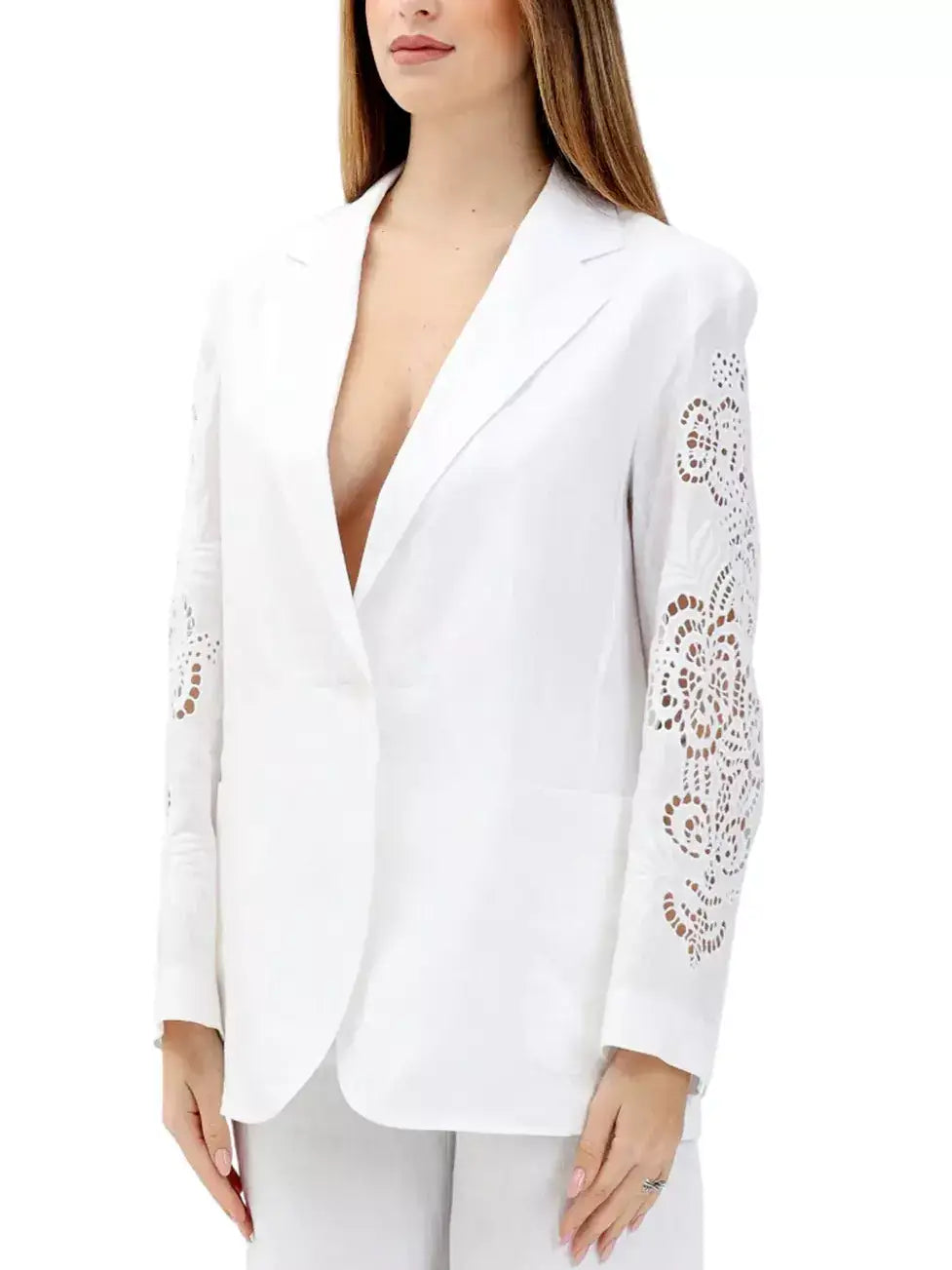 Cut-Out Embroidered-Sleeve Boxy Blazer - Jackets