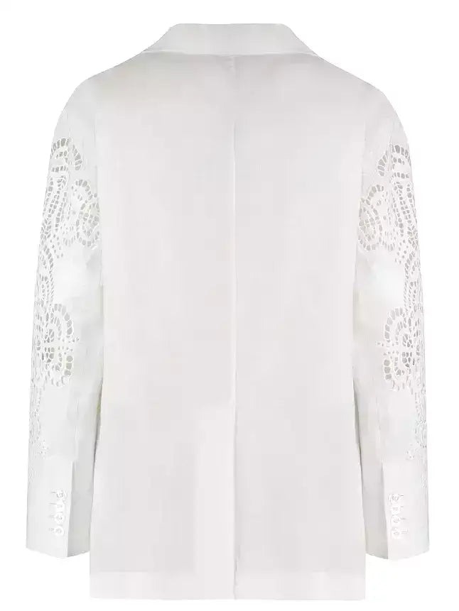 Cut-Out Embroidered-Sleeve Boxy Blazer - Jackets
