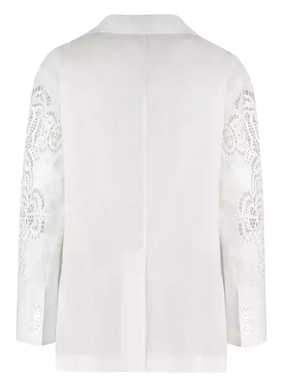 Cut-Out Embroidered-Sleeve Boxy Blazer - Jackets