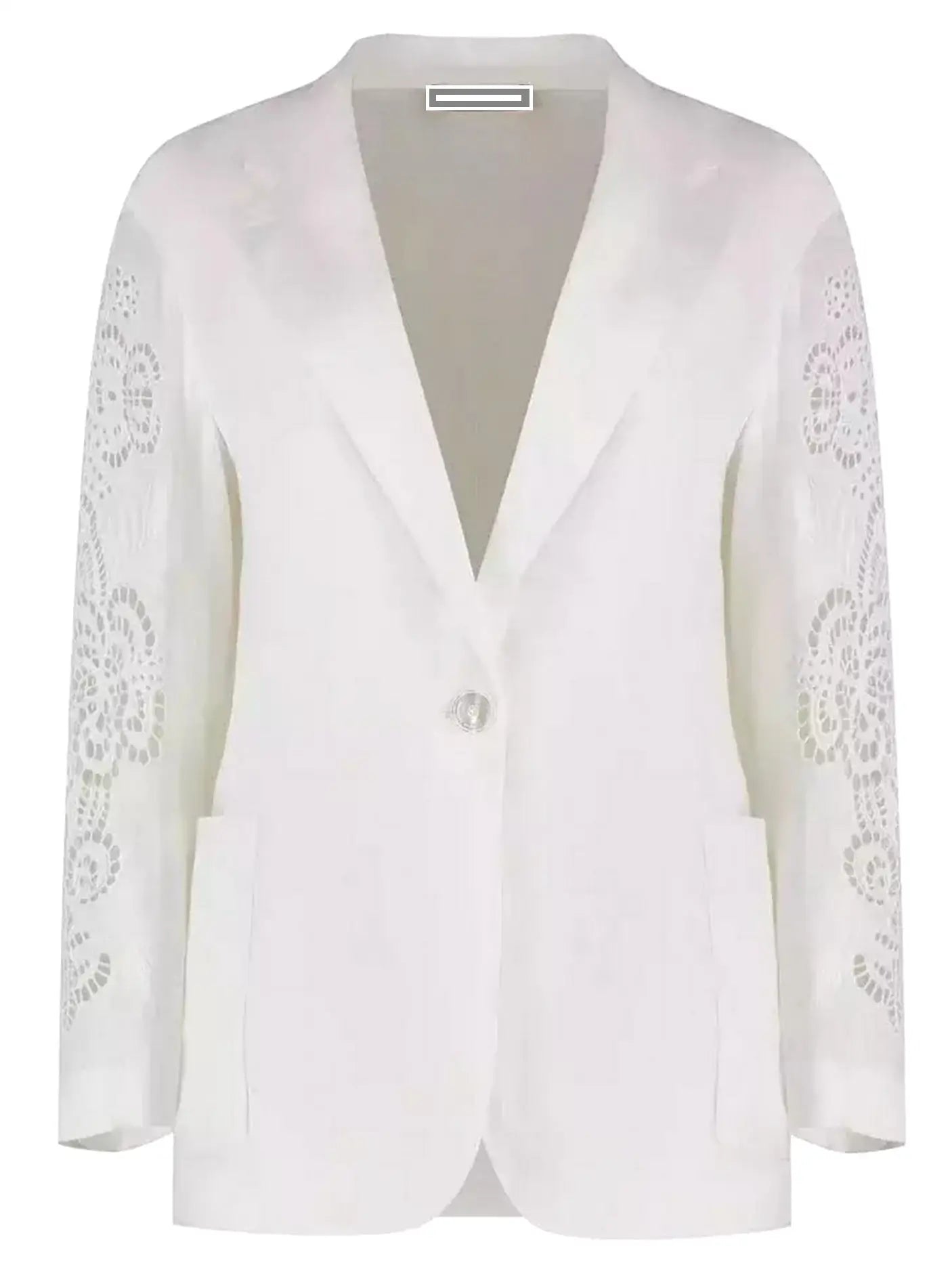 Cut-Out Embroidered-Sleeve Boxy Blazer - Jackets