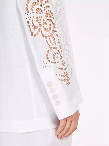 Cut-Out Embroidered-Sleeve Boxy Blazer - Jackets