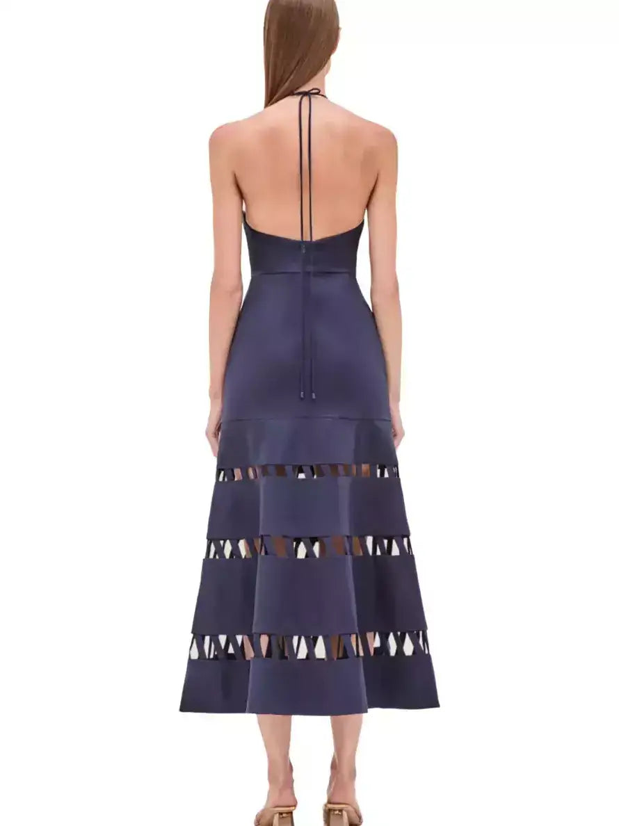 Cut-Out Halter Dress with Flared Hem - Dresses