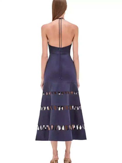 Cut-Out Halter Dress with Flared Hem - Dresses