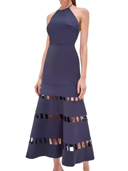 Cut-Out Halter Dress with Flared Hem - Dresses