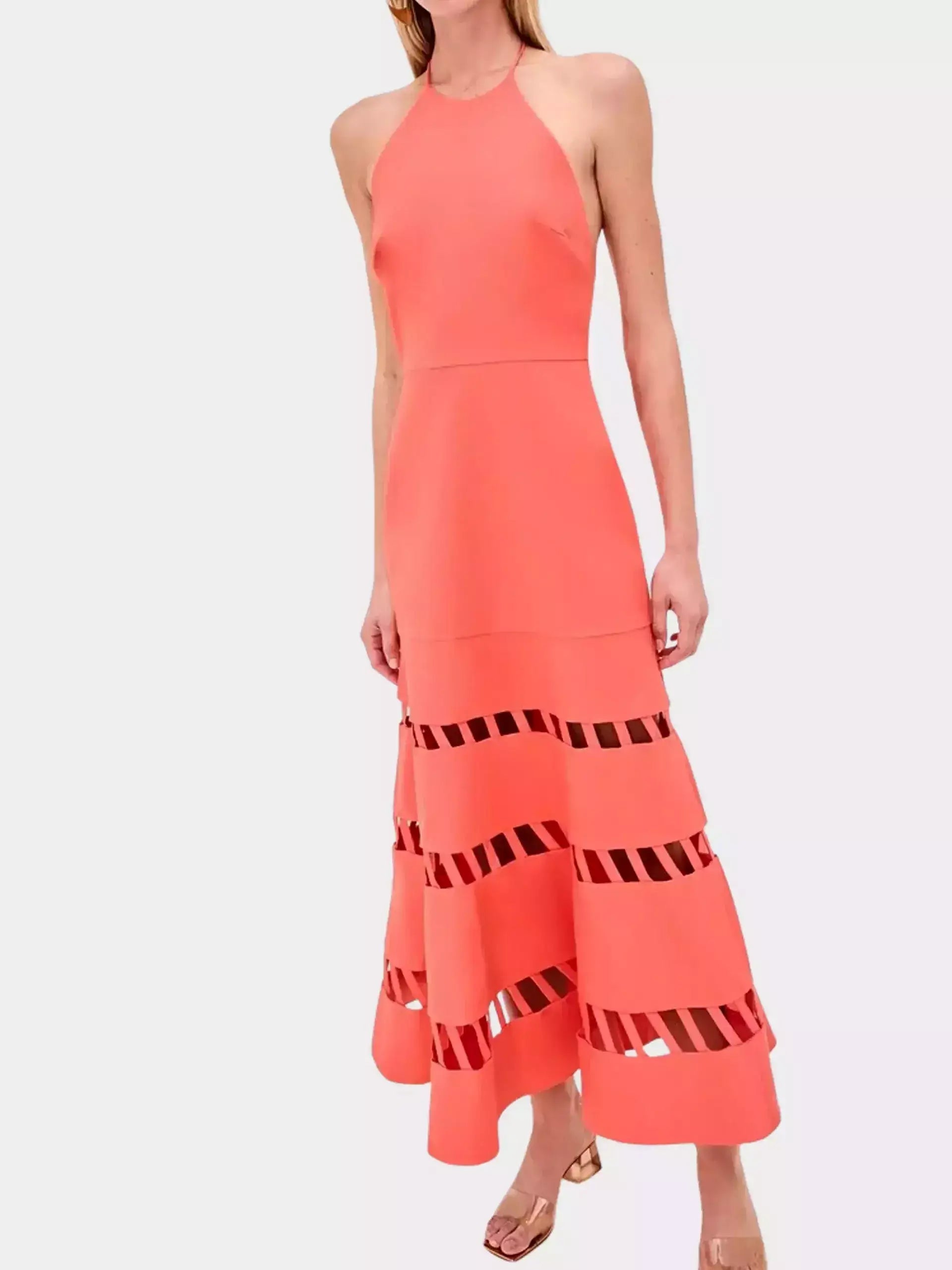 Cut-Out Halter Dress with Flared Hem - Dresses