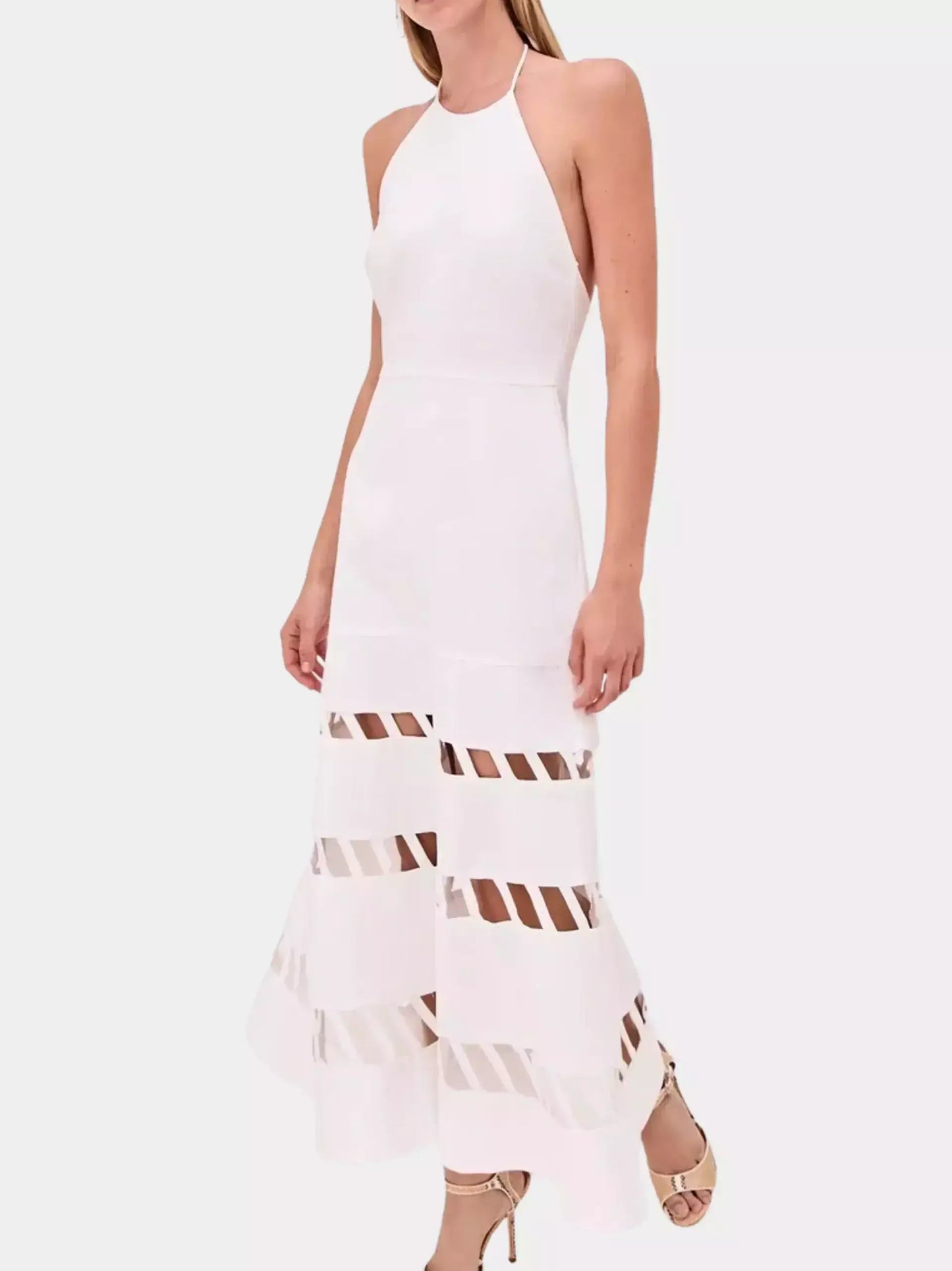 Cut-Out Halter Dress with Flared Hem - Dresses