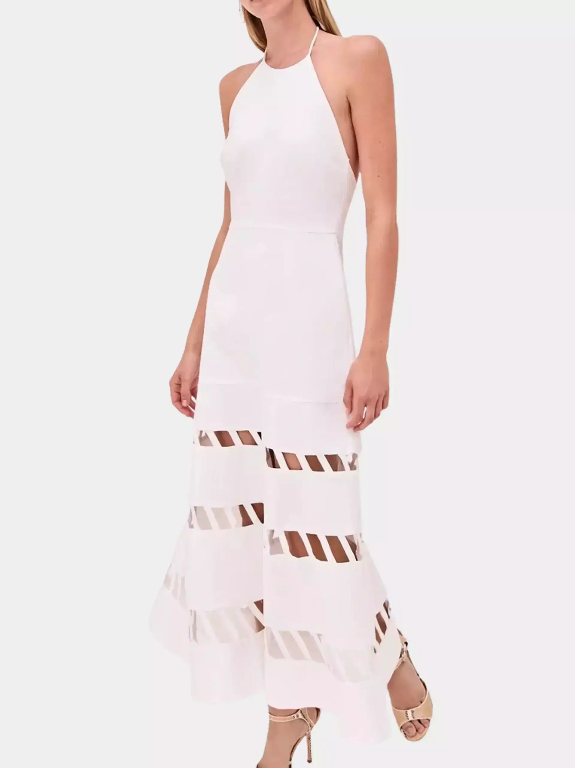 Cut-Out Halter Dress with Flared Hem - Dresses