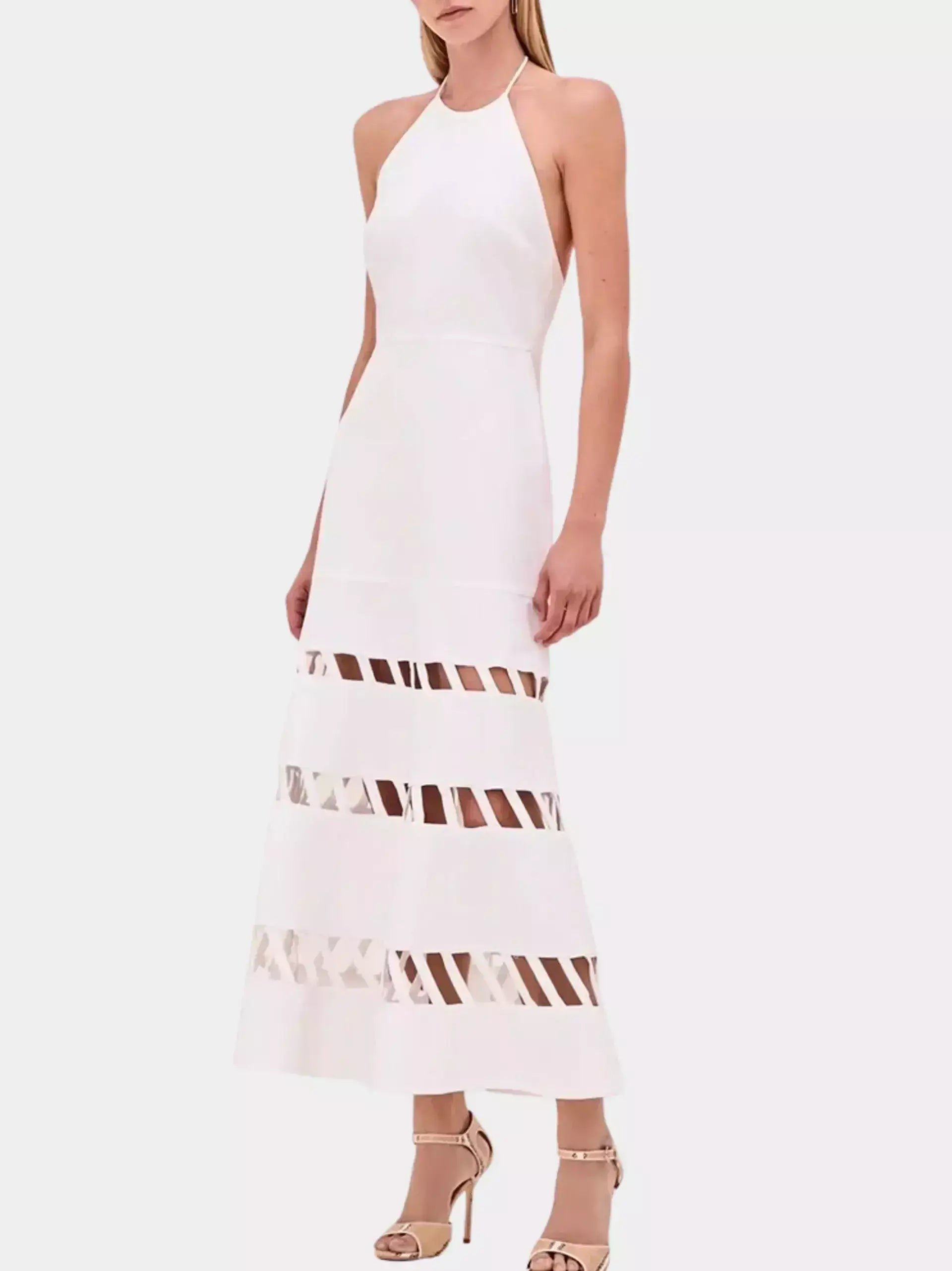Cut-Out Halter Dress with Flared Hem - Dresses