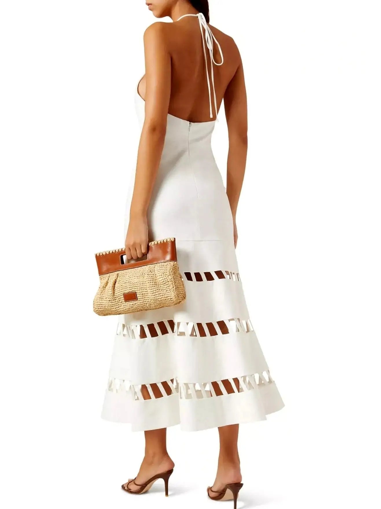 Cut-Out Halter Dress with Flared Hem - Dresses