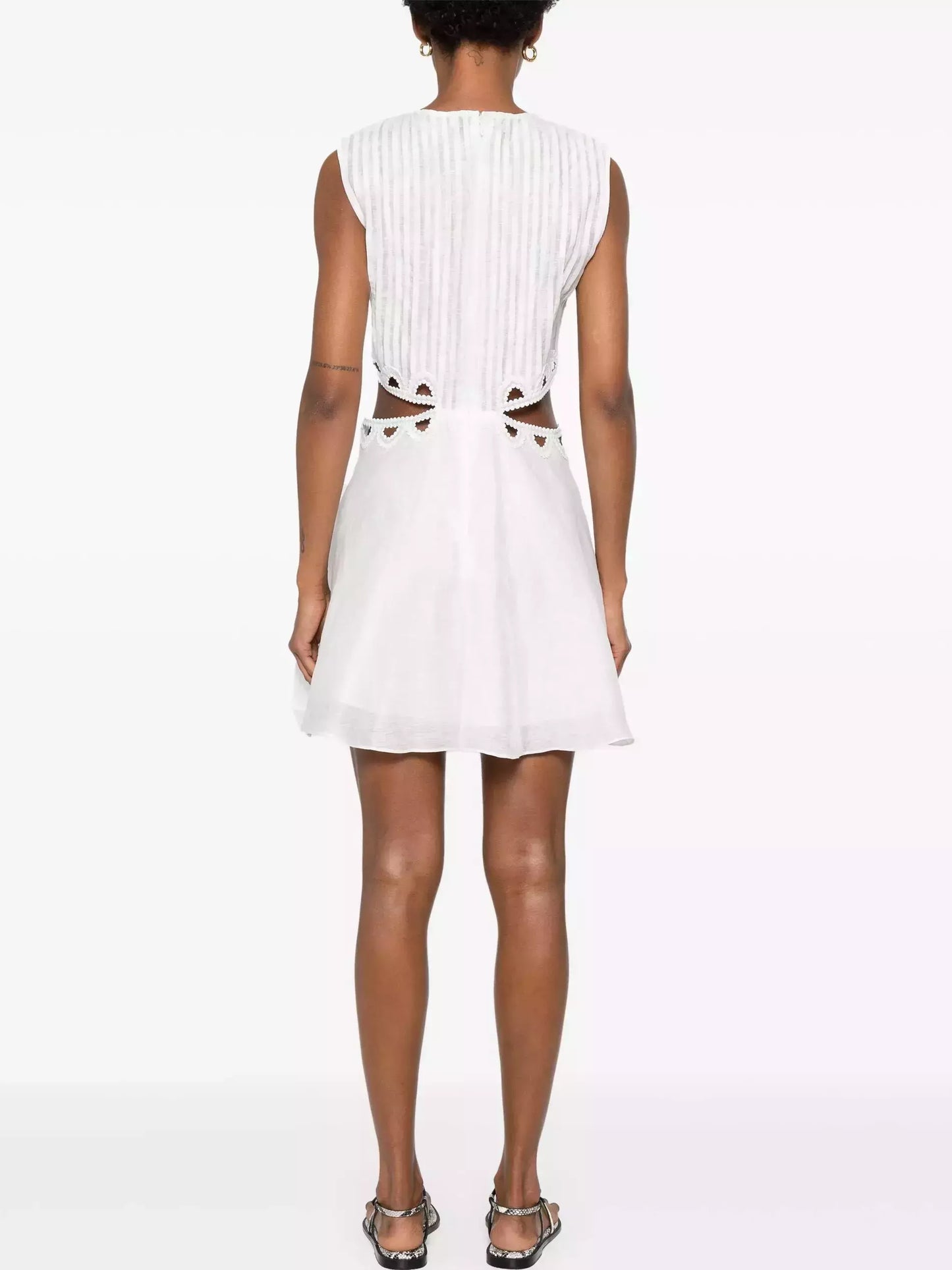 Cut-Out White Embroidered Sleeveless Mini Dress - Dresses