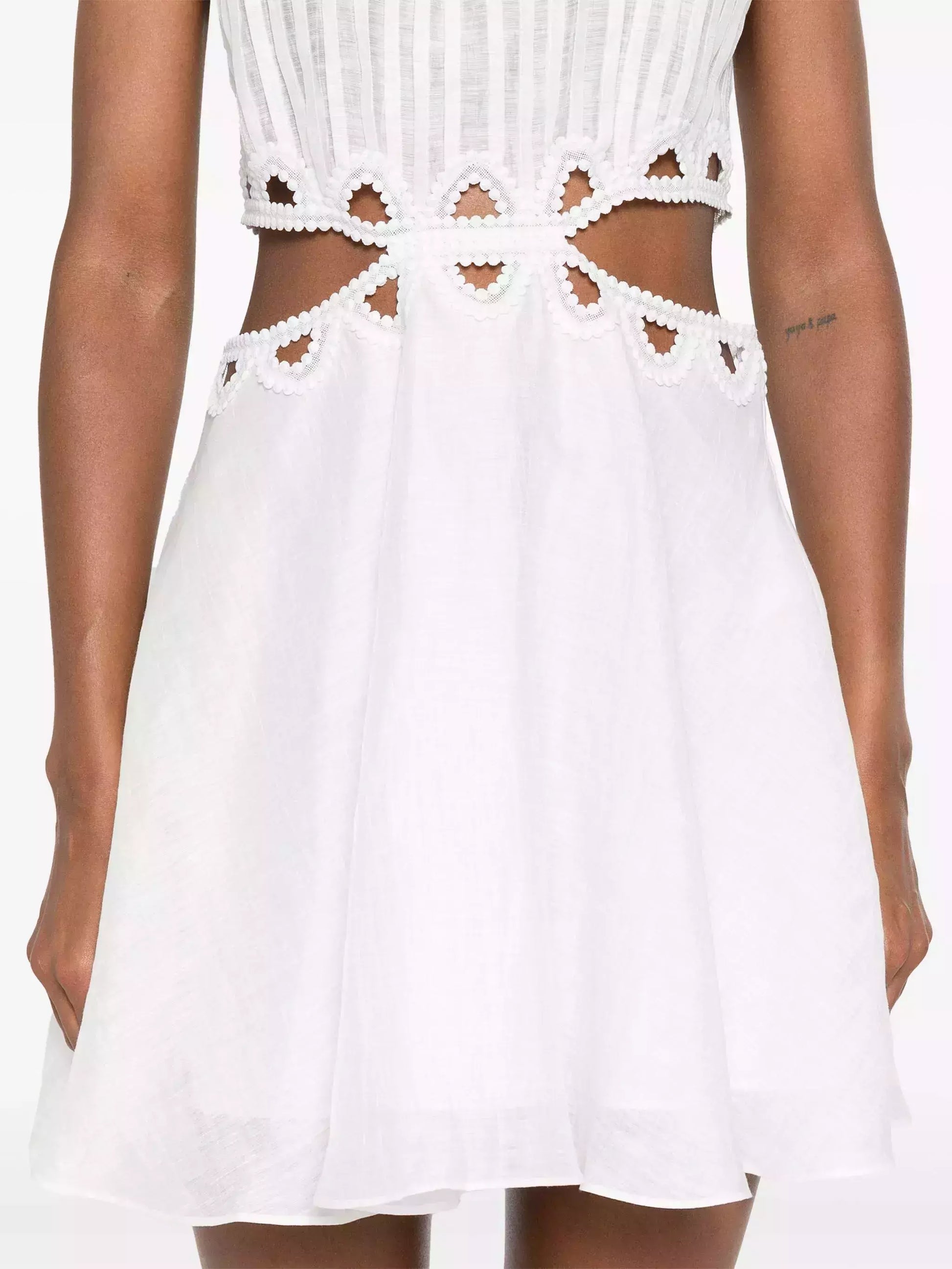 Cut-Out White Embroidered Sleeveless Mini Dress - Dresses