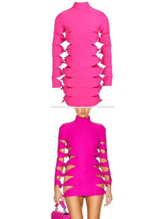 Cutout Bow-Embellished Mini Dress, Pink - Branna Couture