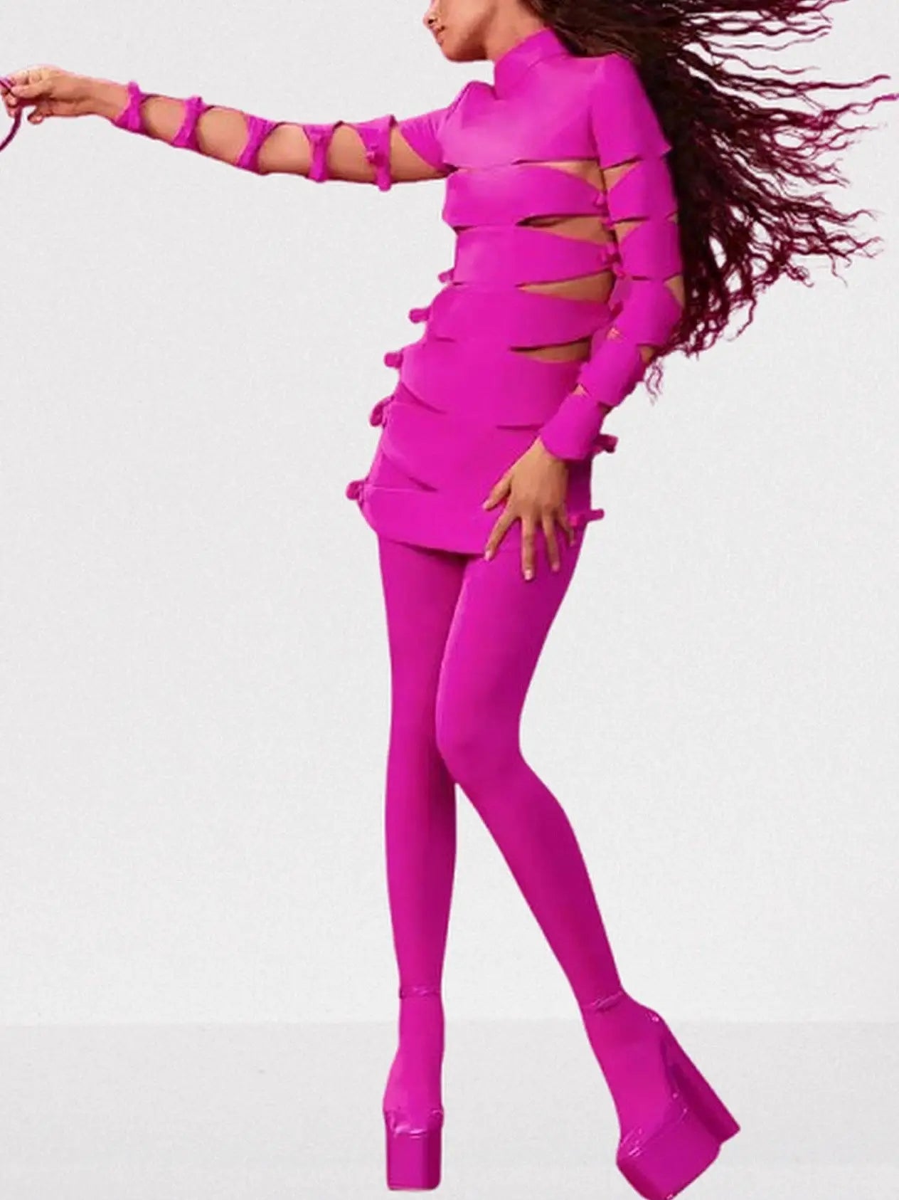 Cutout Bow-Embellished Mini Dress Pink - Dresses