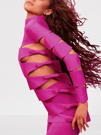 Cutout Bow-Embellished Mini Dress Pink - Dresses