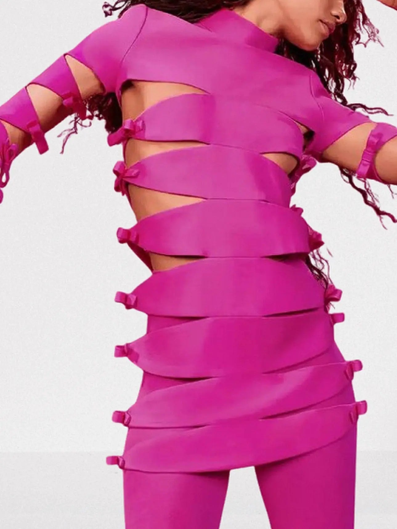 Cutout Bow-Embellished Mini Dress Pink - Dresses