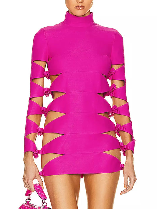 Cutout Bow-Embellished Mini Dress, Pink