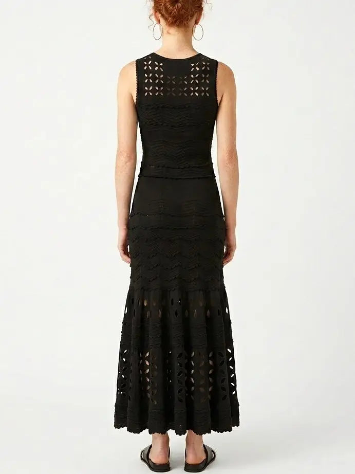 Cutout Knit Scalloped Trim Sleeveless Maxi Dress - Dresses