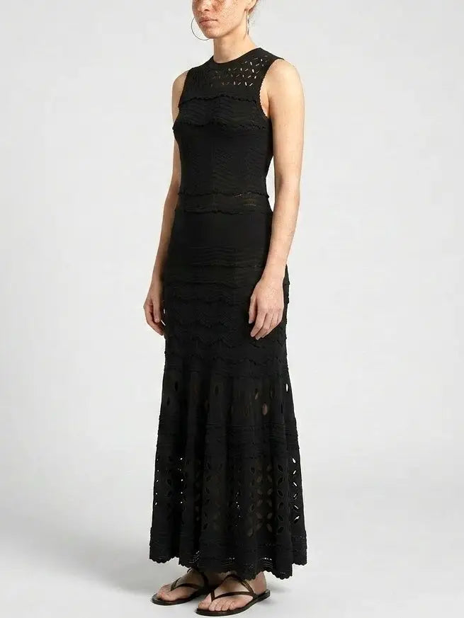 Cutout Knit Scalloped Trim Sleeveless Maxi Dress - Dresses