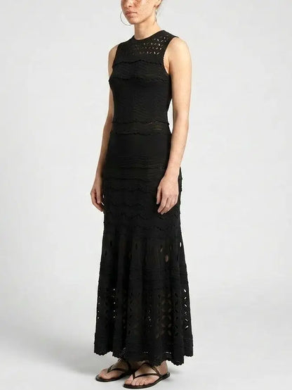 Cutout Knit Scalloped Trim Sleeveless Maxi Dress - Dresses