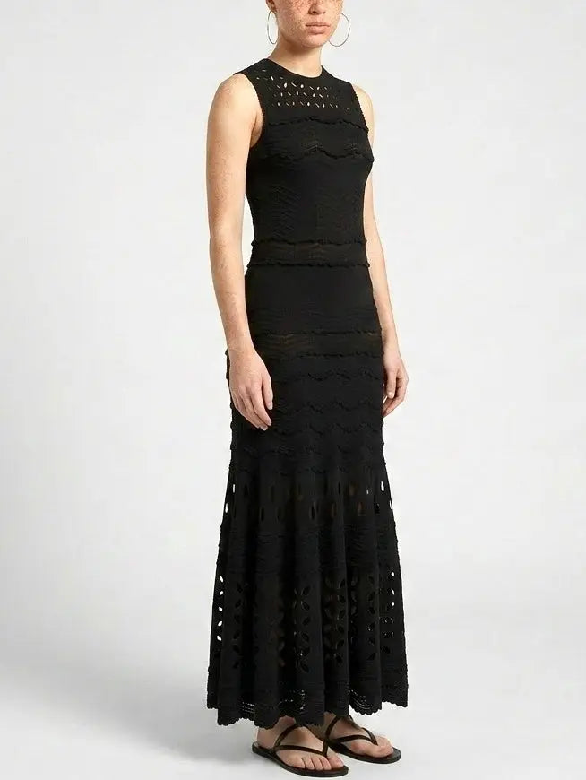 chinese dress ladies Scalloped Cutout Knit Maxi Dress