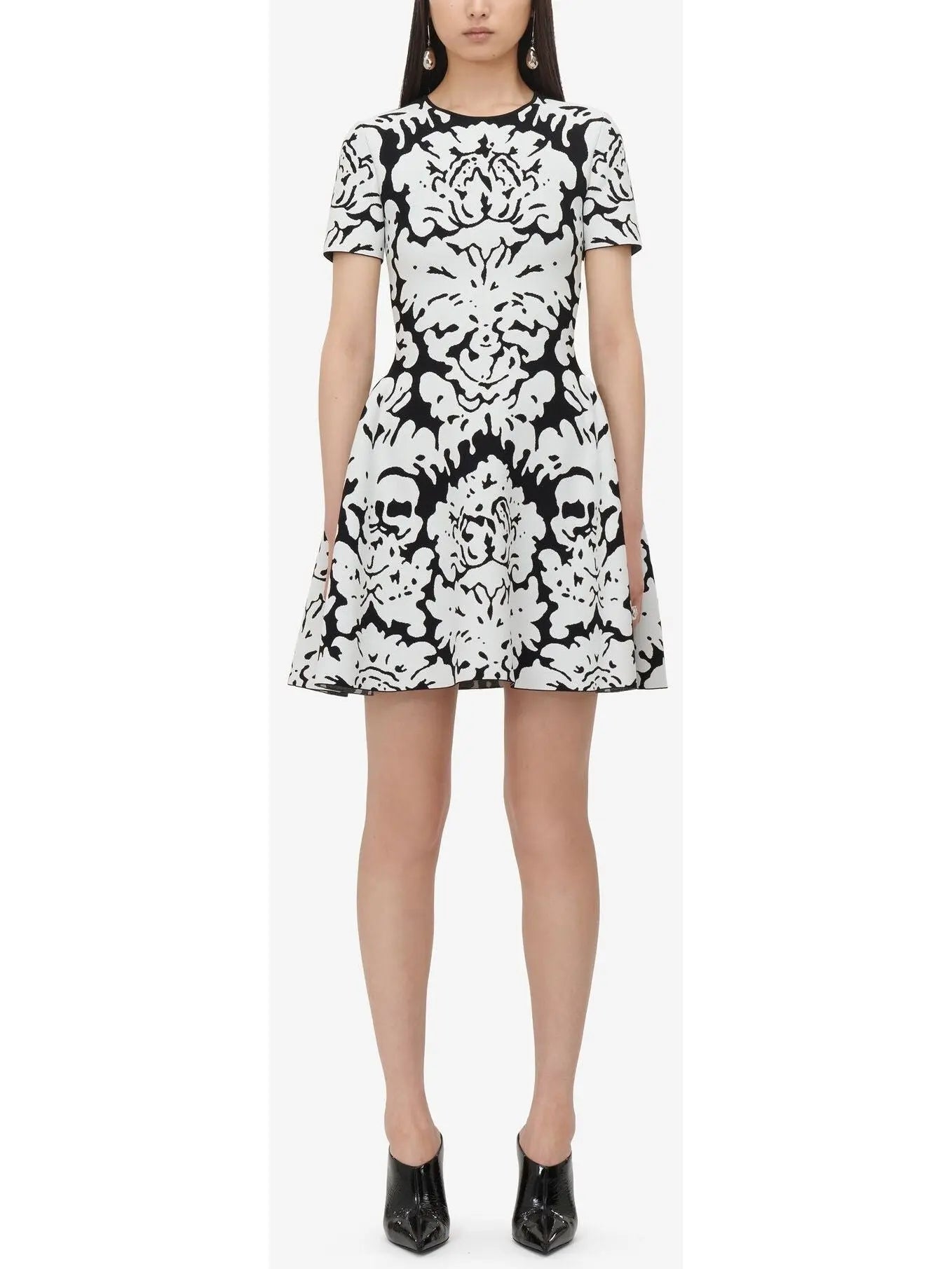 Damask Jacquard Mini Dress in Black and White - Branna Couture