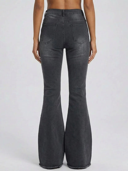 Dark Gray Sequin and Beaded Flare Denim Jeans - Jeans & Pants