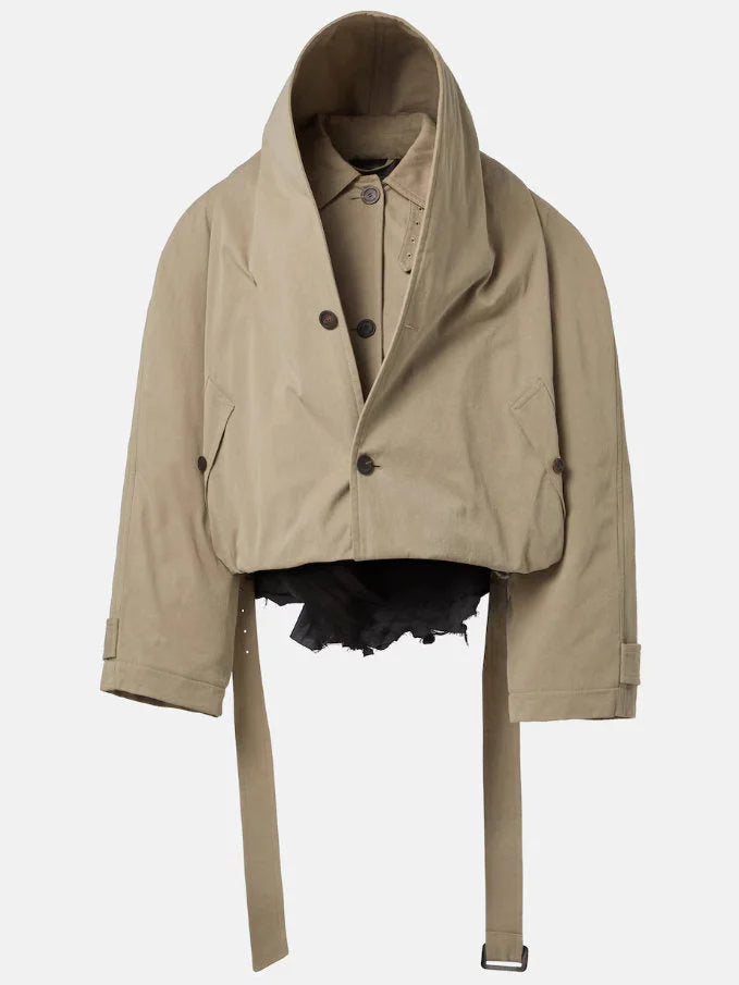 Deconstructed Cotton Twill Hooded Trench Jacket - Jackets