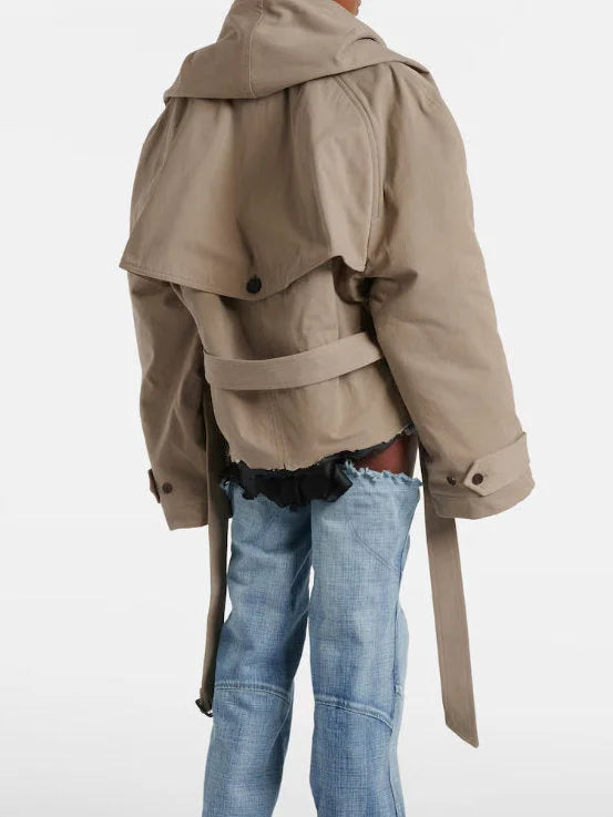 Deconstructed Cotton Twill Hooded Trench Jacket - Jackets
