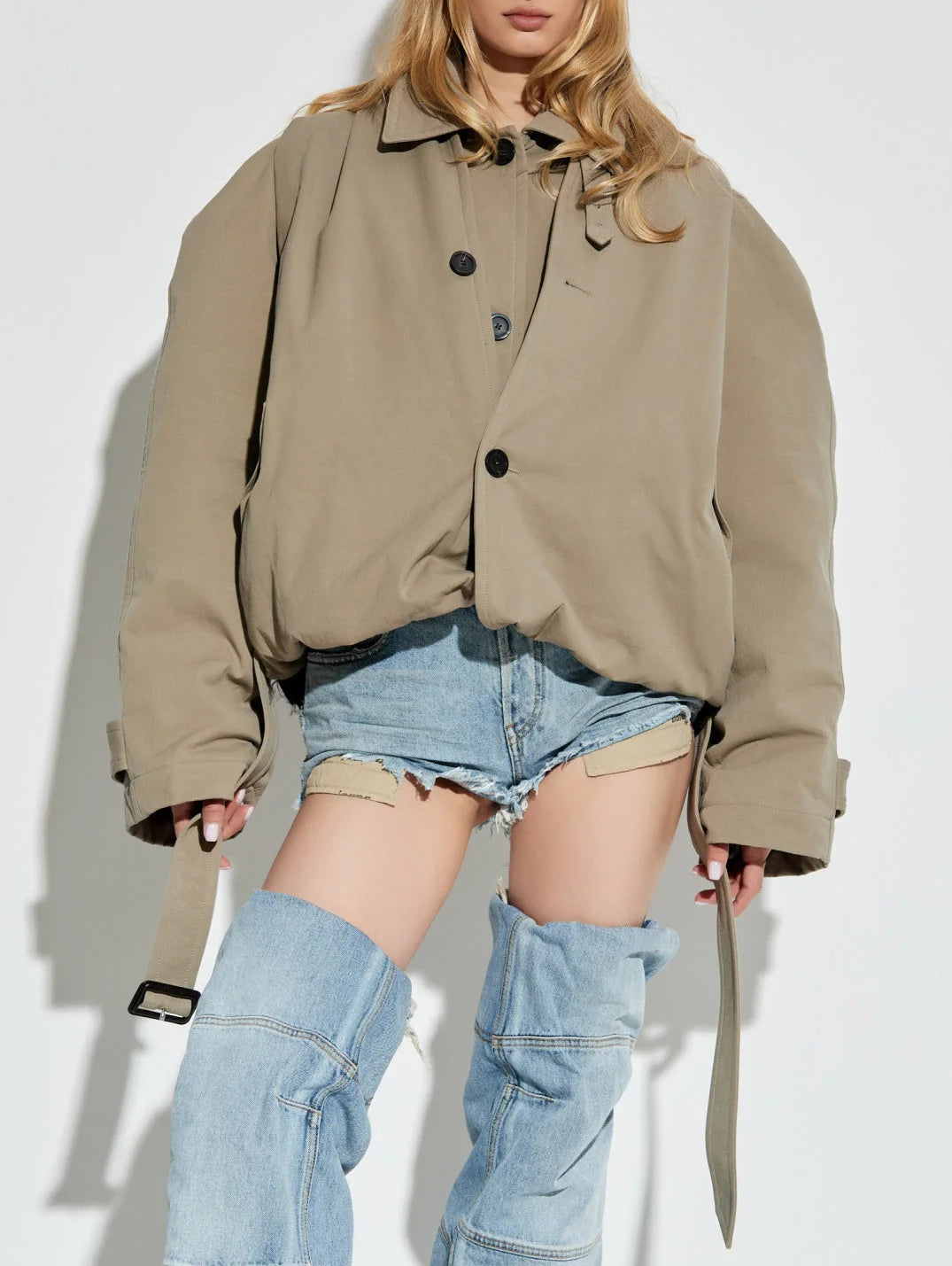 Deconstructed Cotton Twill Hooded Trench Jacket - Jackets