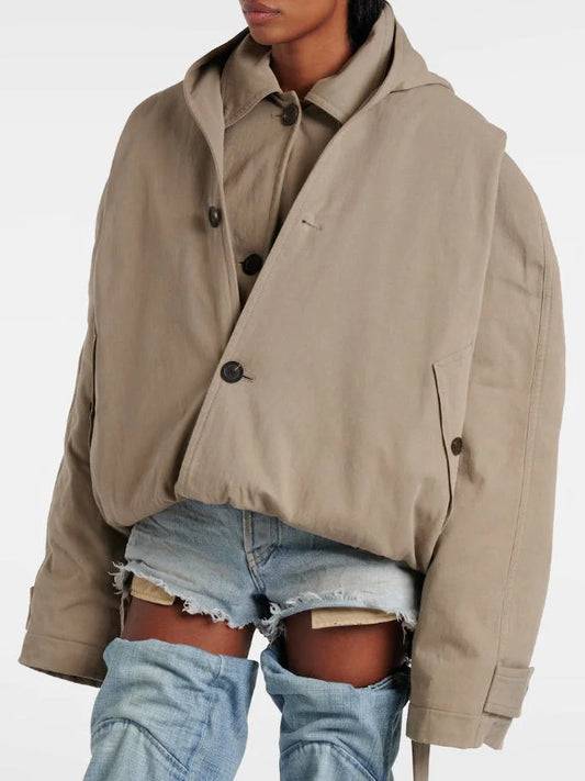 Deconstructed Cotton Twill Hooded Trench Jacket - Small - Jackets
