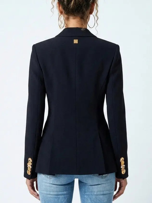 Deep Blue Satin Paneled Corset Style Tailored Blazer - Jackets