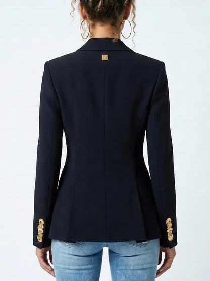 Deep Blue Satin Paneled Corset Style Tailored Blazer - Jackets