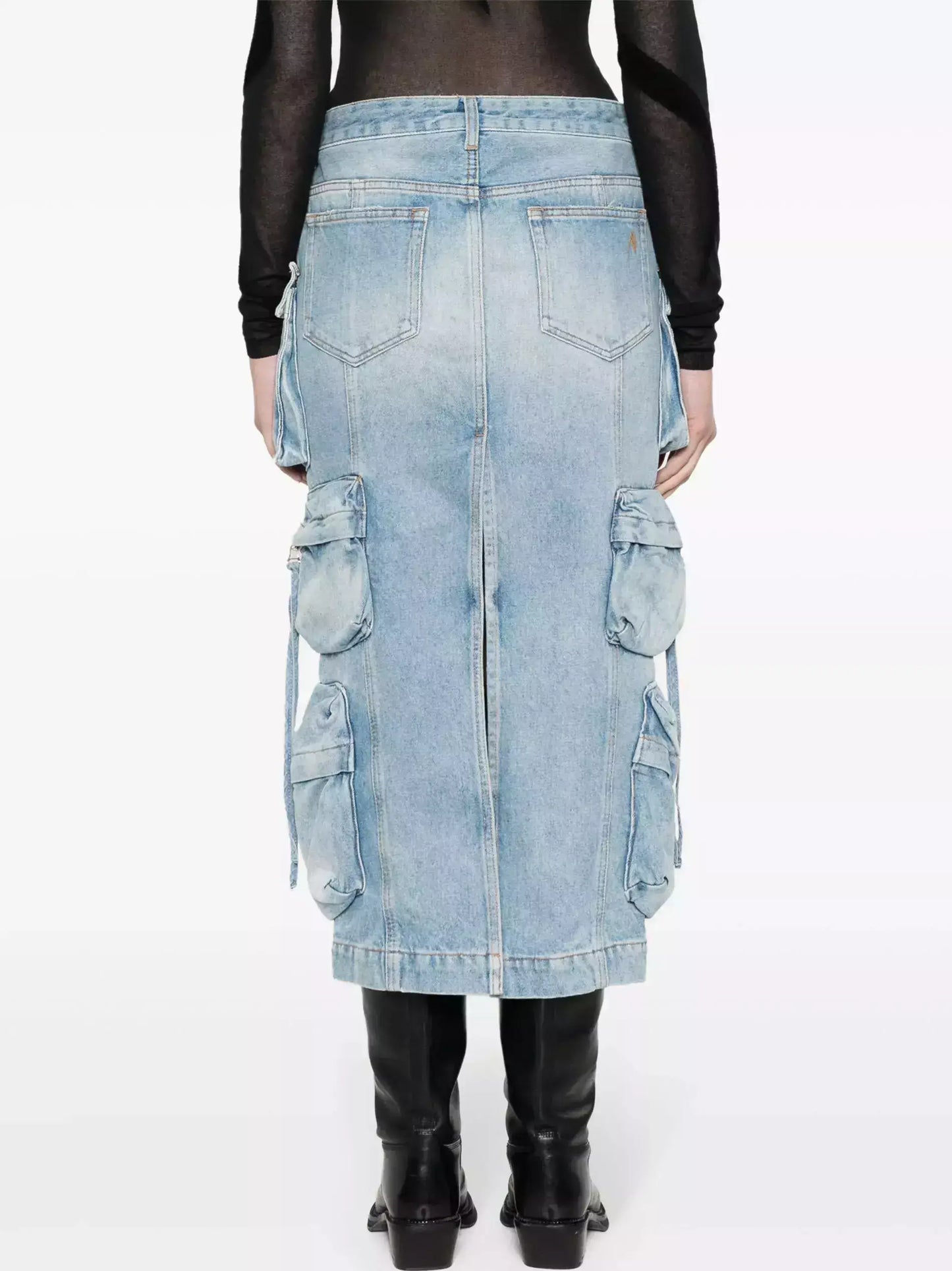 Denim Multi-Pocket Cargo Midi Skirt - Skirts