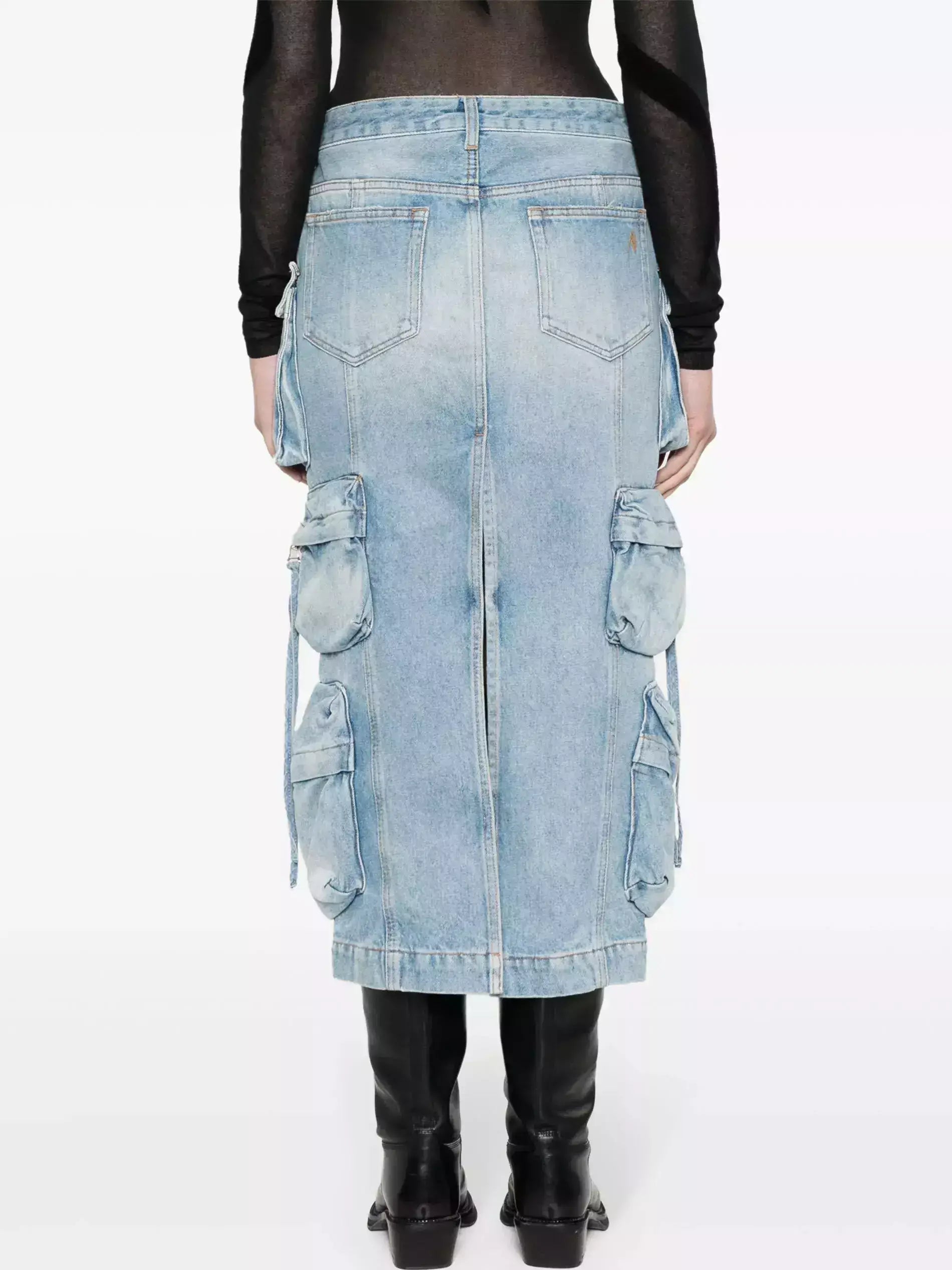 Denim Multi-Pocket Cargo Midi Skirt - Skirts