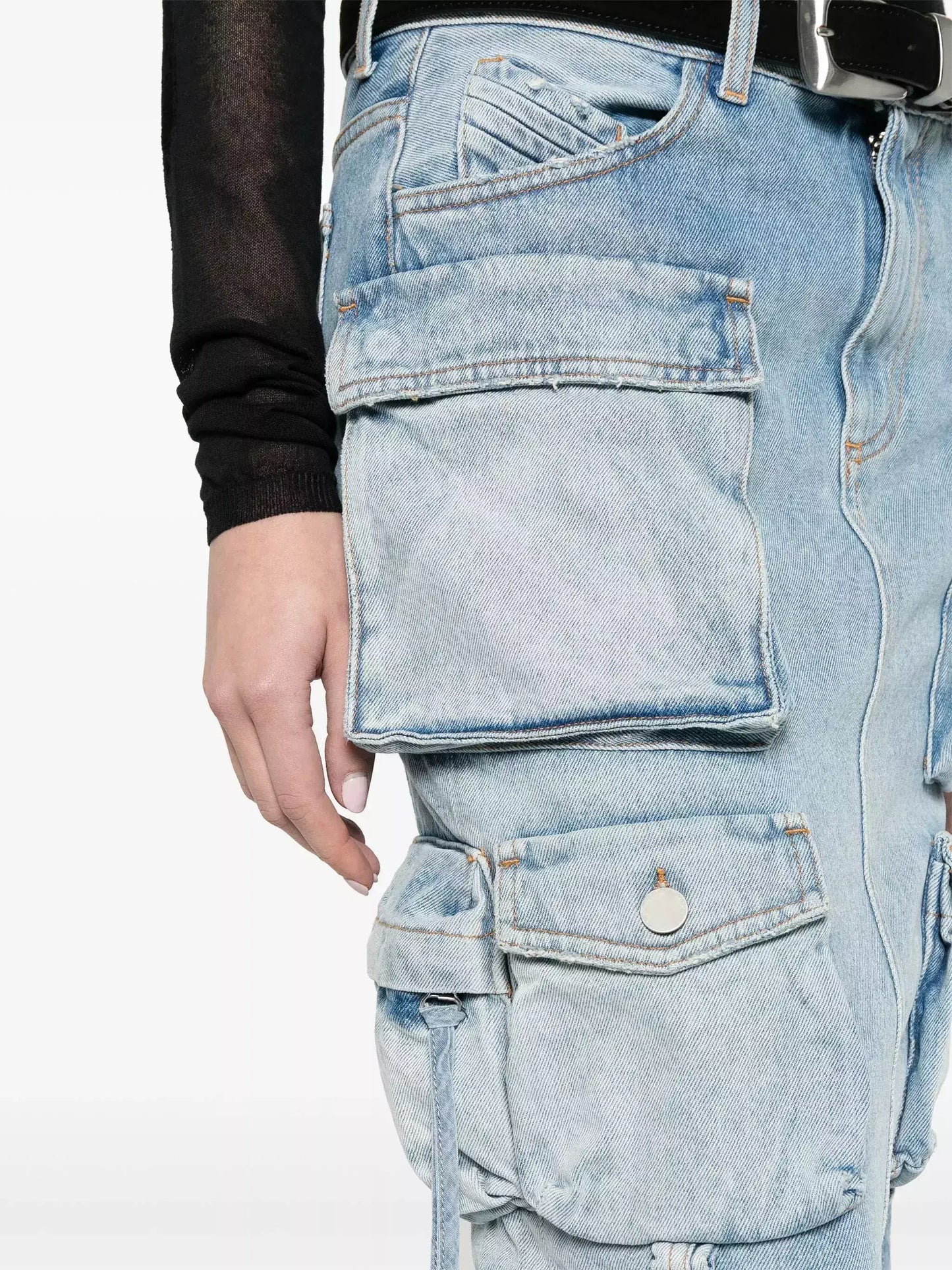 Denim Multi-Pocket Cargo Midi Skirt - Skirts