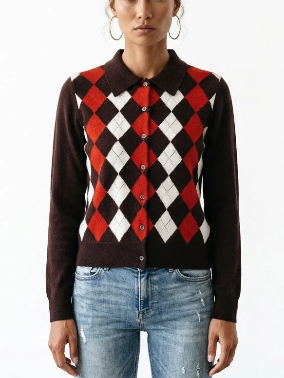 Diamond Knit Cashmere Cardigan Sweater - Small - Sweaters & Knitwear