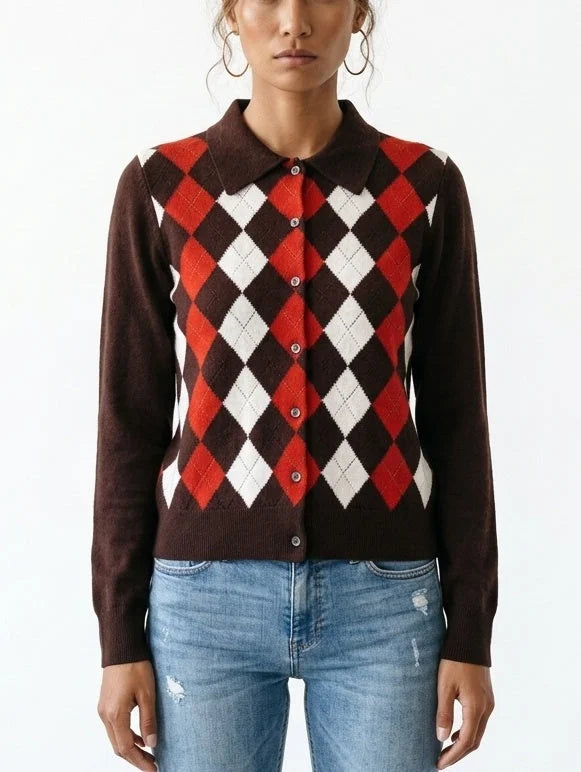 Diamond Knit Cashmere Cardigan Sweater - Sweaters & Knitwear