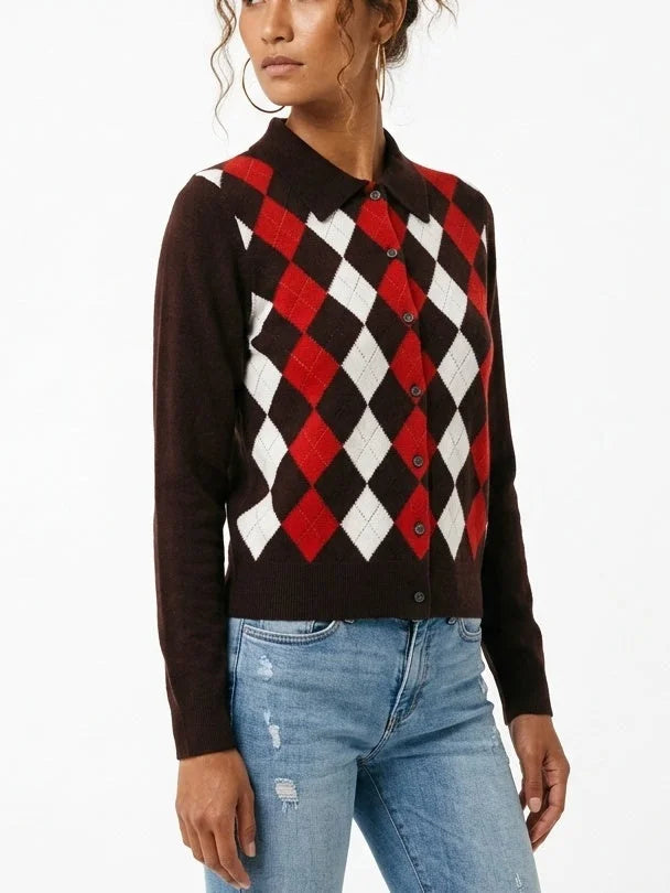 Diamond Knit Cashmere Cardigan Sweater - Sweaters & Knitwear
