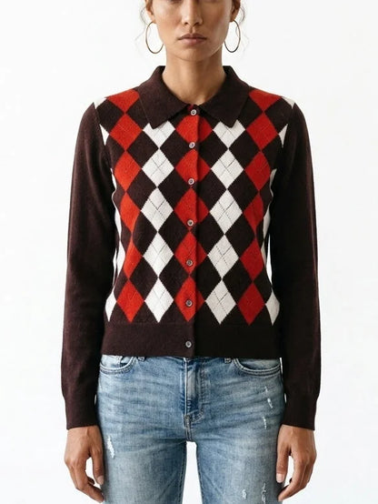 Diamond Knit Cashmere Cardigan Sweater - Sweaters & Knitwear